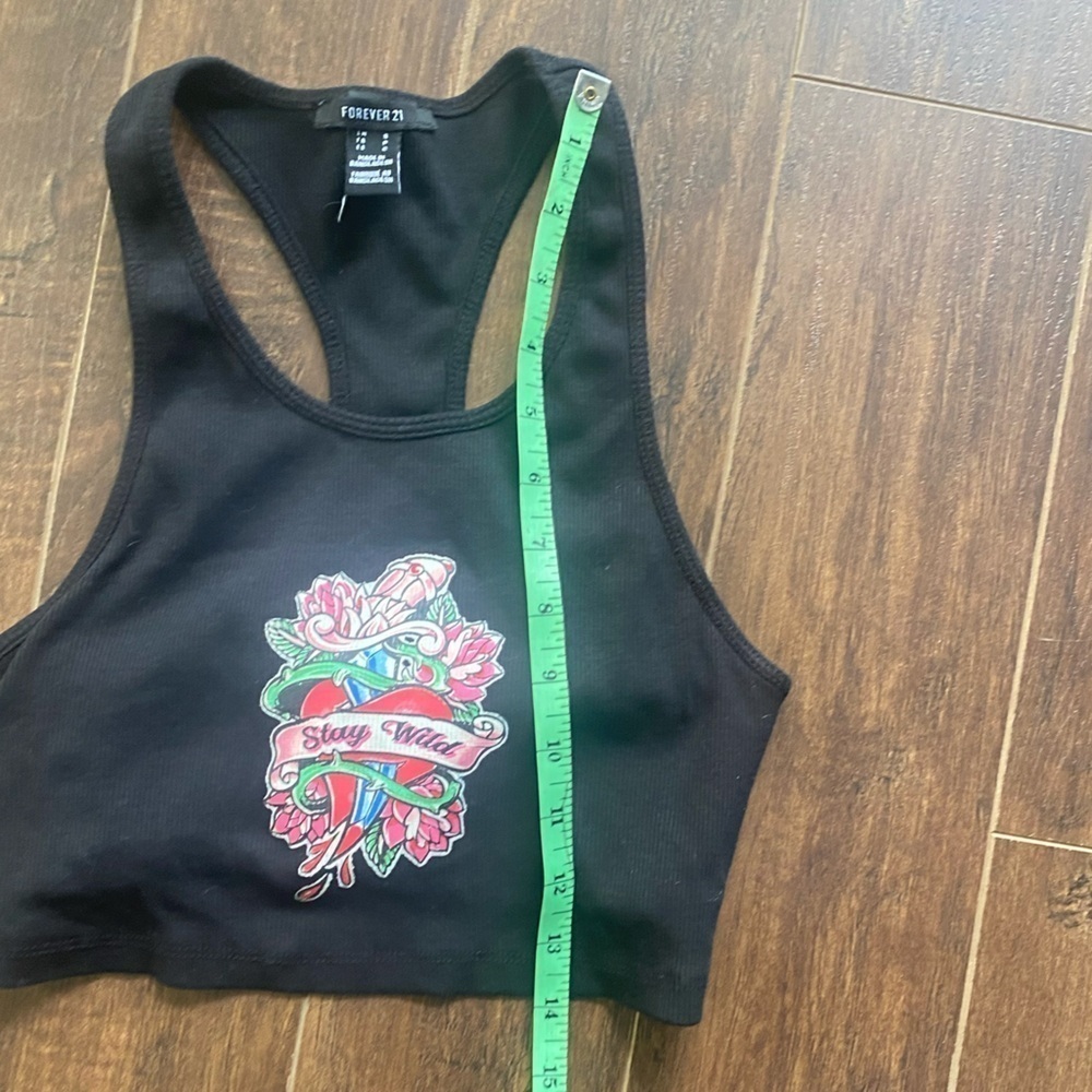 2/$10 Forever 21 Black Cropped Stay Wild Tank Small - Picture 8 of 9